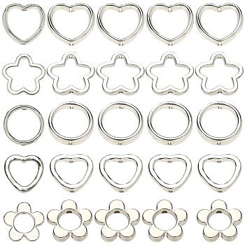 100Pcs CCB Plastic Bead Frame, Flower & Heart & Ring, Platinum, 13~16x14~16x3~3.5mm, Hole: 1.4~1.8mm, Inner Diameter: 7~10mm, 20pcs/style