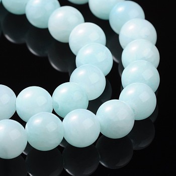 Natural Jade Beads Strands, Round, Dyed, Lt.Turquoise, about 10mm in diameter, hole: 1mm, about 40 pcs/strand, 16 inch