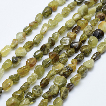 Natural Green Garnet Beads Strands, Andradite Beads, Tumbled Stone, Nuggets, 5x4mm, Hole: 1mm, 15.7 inch~15.9 inch(40~40.5cm)