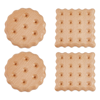 4Pcs 2 Style Wooden Cup Mats, Imitation Biscuit Coasters, Mixed Patterns, 88~90x12mm, 2pcs/style