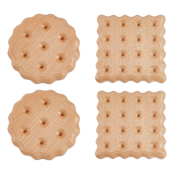 SUPERFINDINGS 4Pcs 2 Style Wooden Cup Mats, Imitation Biscuit Coasters, Mixed Patterns, 88~90x12mm, 2pcs/style