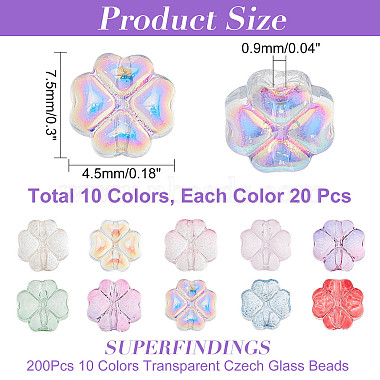 SUPERFINDINGS 200Pcs 10 Colors Transparent Czech Glass Beads(GLAA-FH0001-44)-2