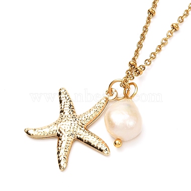 Starfish/Sea Stars & Natural Pearl Pendant Necklace for Teen Girl Women(NJEW-JN03717-01)-3