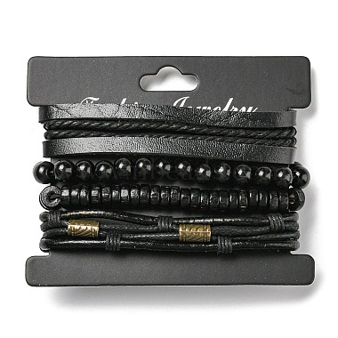 4Pcs 4 Style Adjustable Braided Imitation Leather Cord Bracelets Set(BJEW-F458-07)-6