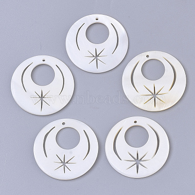 Creamy White Flat Round Freshwater Shell Pendants