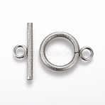 Tarnish Resistant 304 Stainless Steel Toggle Clasps, for DIY Jewelry Making, Textured, Ring, Stainless Steel Color, Bar: 7x20x2mm, Hole: 3mm, Ring: 19x14x2mm, Hole: 3mm(X-STAS-P248-03P)