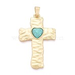 Alloy Pave Resin Big Pendants, Cross, Cadmium Free & Lead Free, Rack Plating, Hammered, Matte Gold Color, 86x55x10mm, Hole: 11.5x5mm(PALLOY-N179-72MG)