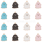 80Pcs 4 Style Alloy Enamel Pendants, Golden, Ghost, Mixed Color, 21.5x17x1.5mm and 22x18x1.5mm, Hole: 1.8mm and 2mm, 20pcs/style(FIND-SC0004-44)
