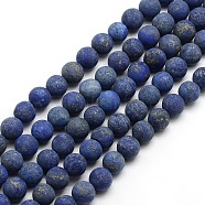 Natural Frosted Lapis Lazuli Round Bead Strands, Dyed & Heated, 4mm, Hole: 1mm, about 93~96pcs/strand, 14.9~15.6 inch(G-M064-4mm-08)