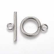304 Stainless Steel Toggle Clasps, for DIY Jewelry Making, Textured, Ring, Stainless Steel Color, Bar: 7x20x2mm, Hole: 3mm, Ring: 19x14x2mm, Hole: 3mm(X-STAS-P248-03P)