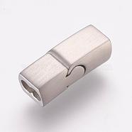 304 Stainless Steel Magnetic Clasps with Glue-in Ends, Rectangle, Frosted, Stainless Steel Color, 20.5x8x6.5mm, Hole: 3x6mm(STAS-K145-31P)