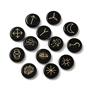 13Pcs Flat Round Natural Obsidian Rune Stones, Healing Stones for Chakras Balancing, Crystal Therapy, Meditation, Reiki, Divination, 24.5x5.5~7.5mm(G-K335-08A)