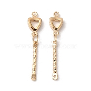 Glass Connector Charms, with Brass Findings, Real 18K Gold Plated, Heart, Clear, 27x5x1.8mm, Hole: 1mm(KK-P242-17G)