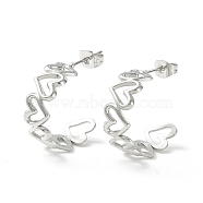 304 Stainless Steel C-shape Stud Earrings, Heart Wrap Half Hoop Earrings for Women, Stainless Steel Color, 19.5x25x8mm, Pin: 0.8mm(EJEW-P197-01P)