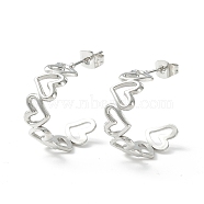 Non-Tarnish 304 Stainless Steel C-shape Stud Earrings, Heart Wrap Half Hoop Earrings for Women, Stainless Steel Color, 19.5x25x8mm, Pin: 0.8mm(EJEW-P197-01P)