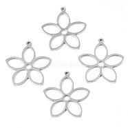 201 Stainless Steel Pendants, Flower, Stainless Steel Color, 26x25x1.5mm, Hole: 1.4mm(STAS-N098-049P)