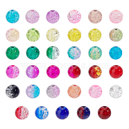PandaHall Elite 875Pcs 35 Colors Spray Painted Transparent Crackle Glass Beads, Round, Mixed Color, 8mm, Hole: 1.3~1.6mm, 25Pcs/color(CCG-PH0001-09)