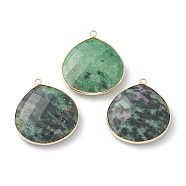 Natural Ruby in Zoisite Pendants, with Golden Brass Edge, Faceted, Teardrop, 28x25x6mm, Hole: 1.6mm(G-B009-07G-A)