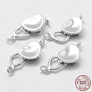 Rhodium Plated 925 Sterling Silver Box Clasps, with 925 Stamp, Heart, Platinum, 23x8x4mm, Hole: 2mm(STER-F037-073P)