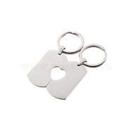 304 Stainless Steel Couples Keychain, Rectangle with Half Heart, Stainless Steel Color, 3.2x1.7x0.15cm(KEYC-PW0002-079A)