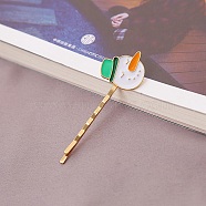 Christmas Theme Alloy Enamel Hair Bobby Pin, for Girls, Golden, Snowman, 65mm(AJEW-A056-04C)