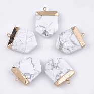 Electroplate Natural Howlite Pendants, with Iron Findings, Faceted, Pentagon, Golden, 28~31x20~21x6~8mm, Hole: 1.8mm(G-T112-14E)