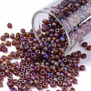 TOHO Round Seed Beads, Japanese Seed Beads, (177F) Transparent AB Frost Smoky Topaz, 8/0, 3mm, Hole: 1mm, about 1110pcs/50g(SEED-XTR08-0177F)