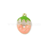 Alloy Enamel Pendants, Cadmium Free & Nickel Free & Lead Free, Strawberry Charm, Rack Plating, Golden, Light Salmon, 15x10x3.5mm, Hole: 1.2mm(PALLOY-R151-43G-02)