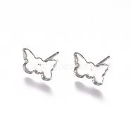 304 Stainless Steel Stud Earring Findings, Earring Posts, Butterfly, Stainless Steel Color, Tray: 6.5x10.5mm, 7.5x11.5mm, Pin: 0.8mm(STAS-G225-22P)