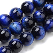 Natural Tiger Eye Beads Strands, Dyed, Round, Blue, 8mm, Hole: 1mm, about 47pcs/strand, 15.2 inch(G-S259-03B-8mm)