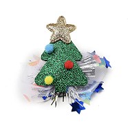 Christmas Theme Glitter Felt Fabric Alligator Hair Clip, with Iron Clip, Christmas Tree, 83x81x14mm(PHAR-U002-01F)