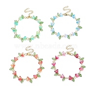 4Pcs 4 Color Acrylic & Glass Beaded Flower Linnk Chain Bracelets Set, Golden 304 Stainless Steel Jewelry for Women, Mixed Color, 7-1/8 inch(18.2cm), 1Pc/color(BJEW-TA00273)