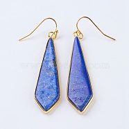 Natural Lapis Lazuli Dangle Earrings, with Brass Findings, Golden, Kite, 57~60mm, Pin: 0.7mm(EJEW-P145-03B)