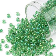 TOHO Round Seed Beads, Japanese Seed Beads, (187) Inside Color Crystal/Shamrock Lined, 8/0, 3mm, Hole: 1mm, about 220pcs/10g(X-SEED-TR08-0187)