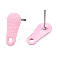 Spray Painted Iron Stud Earring Findings, with Hole, Teardrop, Pink, 14x6.5mm, Hole: 1.8mm, Pin: 0.7mm(IFIN-N008-014C)