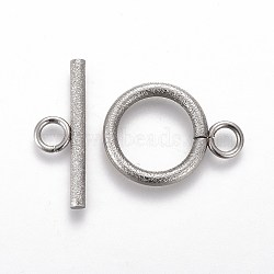 304 Stainless Steel Toggle Clasps, for DIY Jewelry Making, Textured, Ring, Stainless Steel Color, Bar: 7x20x2mm, Hole: 3mm, Ring: 19x14x2mm, Hole: 3mm(X-STAS-P248-03P)
