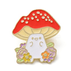 Enamel Pins, Alloy Brooches, Mushroom, Golden, 31.5x27.5mm(JEWB-S038-04G)