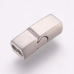 Tarnish Resistant 304 Stainless Steel Magnetic Clasps with Glue-in Ends, Rectangle, Frosted, Stainless Steel Color, 20.5x8x6.5mm, Hole: 3x6mm(STAS-K145-31P)