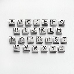 201 Stainless Steel Slide Charms, Letters, Stainless Steel Color, 9x8x4mm, Hole: 8mm(STAS-L133-01)