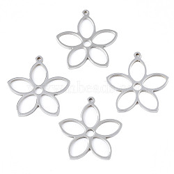 201 Stainless Steel Pendants, Flower, Stainless Steel Color, 26x25x1.5mm, Hole: 1.4mm(STAS-N098-049P)