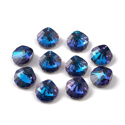 Electroplate Glass Pendants, Back Plated, Faceted, Shell Charms, Blue, 16x16x7~7.5mm, Hole: 1.4~1.5mm(X-GLAA-A008-06B)