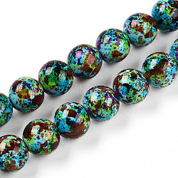 Synthetic Turquoise Beads Strands, Spray Painted, Round, Dark Turquoise, 13x14mm, Hole: 1mm, about 28pcs/strand, 14.57''(37cm)(TURQ-T004-08A-04)