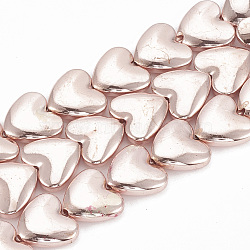 Electroplate Non-magnetic Synthetic Hematite Beads Strands, Heart, Rose Gold Plated, 12x13x4mm, Hole: 1mm, about 37pcs/strand, 15.7 inch(G-T061-87RG)