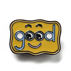 Enamel Pins, Electrophoresis Black Plated Alloy Brooch, Word Good, 21x29.5x1.5mm(JEWB-I027-01C)