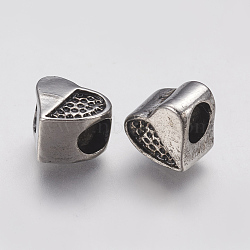 Ion Plating(IP) 304 Stainless Steel European Beads, Large Hole Beads, Heart, Antique Silver, 9x10.5x8mm, Hole: 4.5mm(STAS-J022-093AS)