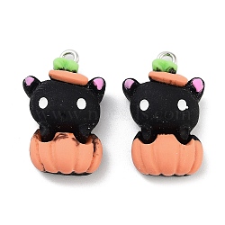 Halloween Theme Opaque Resin Pendants, Halloween Charms, Cat Shape, 24x15x7.8mm, Hole: 2mm(RESI-N039-91)