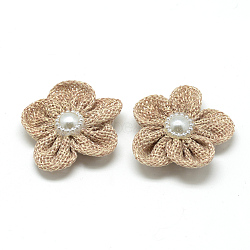 Handmade Imitation Hemp Costume Accessories with Imitation Pearl, Flower, Tan, 40~45x12~14mm(FIND-R071-37A)