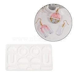 DIY Pendant Silicone Molds, Resin Casting Molds, for UV Resin, Epoxy Resin Craft Making, White, Mixed Shapes, 75x130x4mm, Hole: 1.5mm, Inner Diameter: 9~35x11~32mm(SIL-F011-01B)