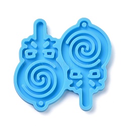 DIY Pendant Silicone Molds, for Earring Making, Resin Casting Molds, For UV Resin, Epoxy Resin Jewelry Making, Lollipop, Deep Sky Blue, 51x54x4mm, Hole: 2.3mm, Inner Diameter: 48x26mm(DIY-H154-06B)