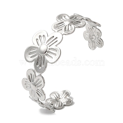 Stainless Steel Flower Open Cuff Bangles for Women, Stainless Steel Color, Inner Diameter: 2-1/2 inch(6.2cm), 25mm(BJEW-G719-13P)